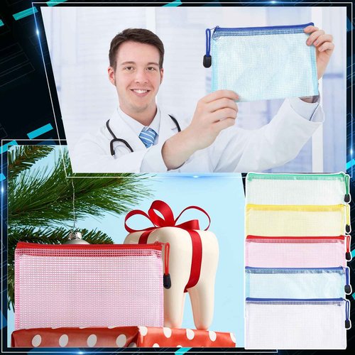 Threlaco 150 Pcs Operation Christmas Bulk Items Mesh Zipper Pouch Bulk 4 x 9 Inch Small Pencil Pouch Waterproof Clear File Bags Plastic Waterproof Document Pouch Multipurpose for School Office Supply