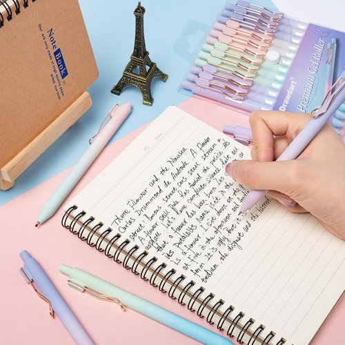 Drawdart Smooth Writing Pens - 12 Pcs No Bleed Black Ink Fine Point (0.5mm) | Retractable Journaling Pens