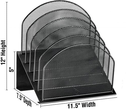 Adir Mesh Desktop File organizer - Mail Sorter Paper Folder Holder with 5 Inclined Dividers For Home Office Or Any Desktop (Black)
