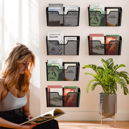 Simple Trending 6 Pack Wall File Organizer, Vertical Mounted File Folder Binder Holder Hanging Basket Mail Organizer for Office, Home and School,Black