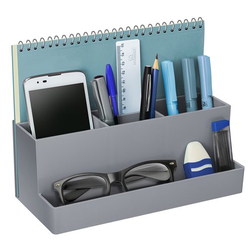 Acrimet Desktop Organizer - Multi Organizer Caddy Holder for Office, Home and School use (Plastic) (Silver Color)