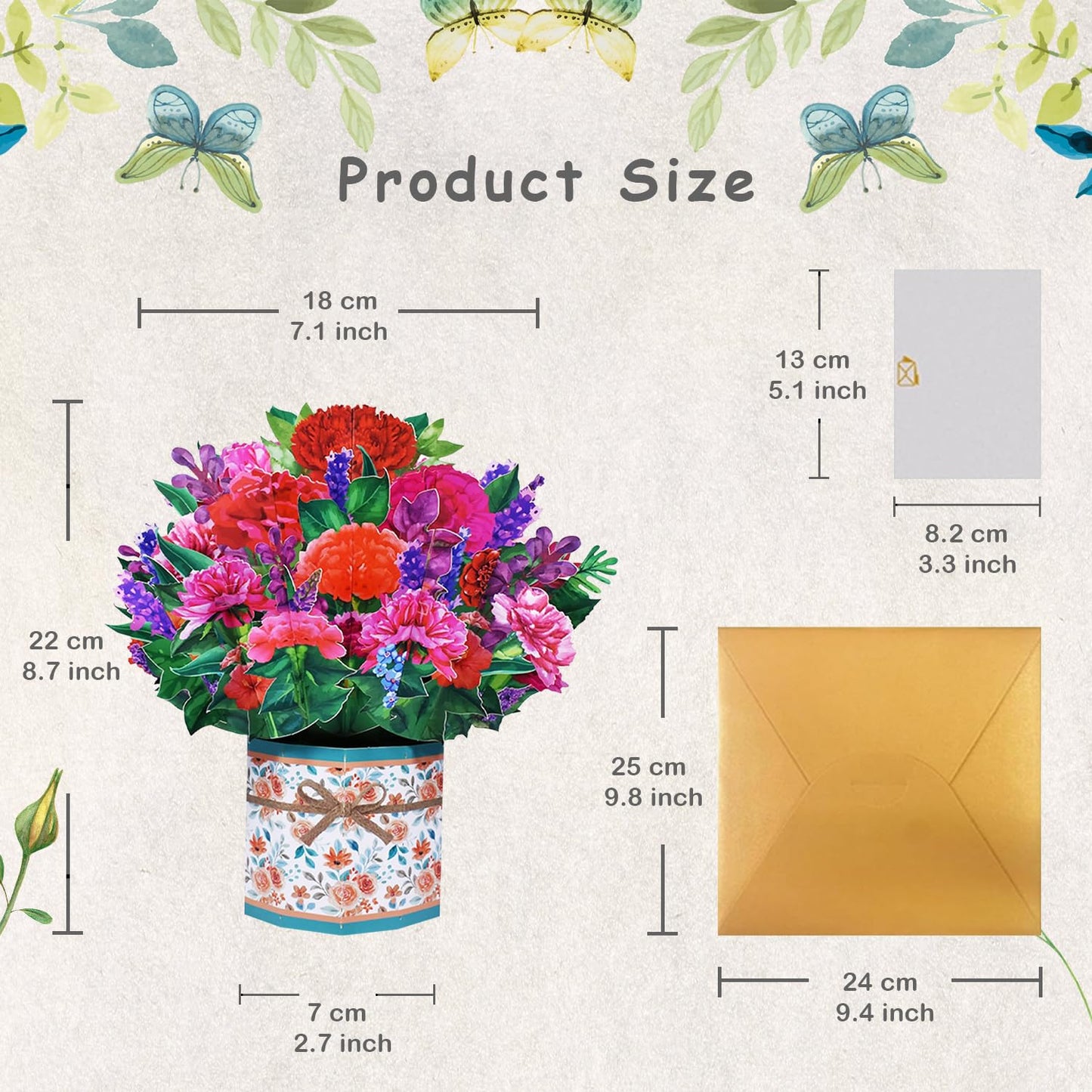 ROBBEAR Carnation Bouquet Pop Up Card, Flower 3D Greeting Card with Envelope for Any Occasion, Birthday, Mother's Day, Anniversary, Valentines Day, Foldable Flower Cards for Mother or Loved Ones