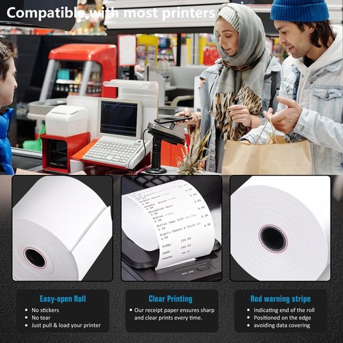 Thermal Paper Rolls 2 5/16 x 400 ft - 12 Rolls BPA Free, Smudge-Proof Cash Register Receipt Paper