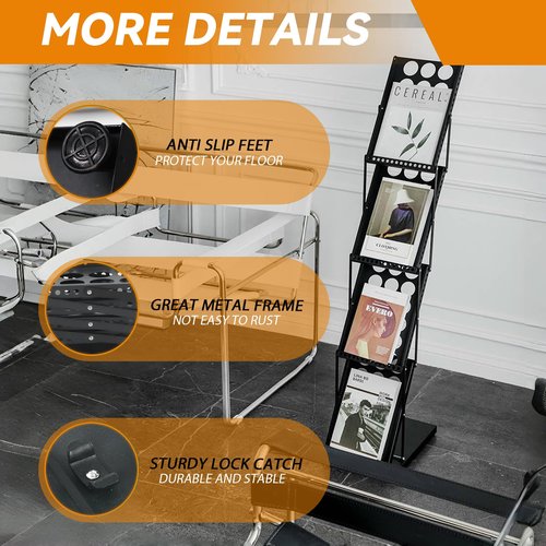 Estleys Trade Show Literature Stand Display Rack, Magazine Brochure Catalog Display Stand, Magazine Floor-Standing with Portable Oxford Bag for Office Store Exhibition Trade Show (Black)