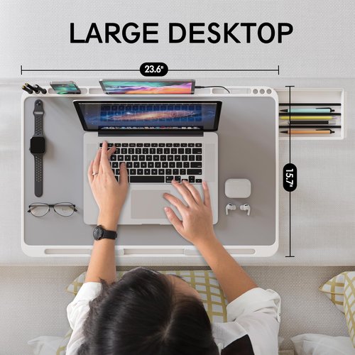 Monomi Laptop Desk for Bed, Height & Angle Adjustable Laptop Stand for Bed，Light Weight Foldable Portable Lap Desks Trays with Storage Drawers, Lap Table for Eating, Working, Writing and Drawing