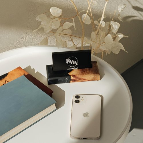 RWA Black Business Card Holder for Desk – Elegant Office Desk Decor Organizer for Men Women – Slim Square Card Stand Display Index Credit Card Holder – Professional Desktop Accessory - ORIGIN black