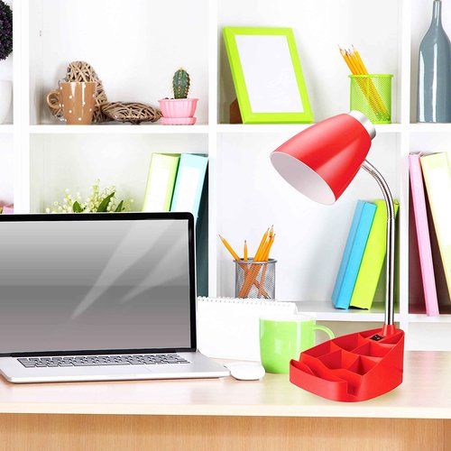 Simple Designs LD1002-RED Gooseneck Organizer Desk Lamp with iPad Tablet Stand Book Holder, Red - (Pack of 6)