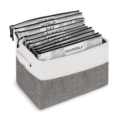 Board Game Storage Containers with 10PCS Zipper Bags, DIY Stickers and Adhesive, Board Game Organizers and Storage Bags for Board Games, Puzzles, Toys, Video Game, Craft Office Supplies (Gray)