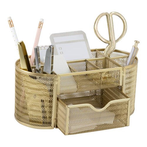 BLU MONACO Gold Desk Organizer Set – Desk Accessories for Women, Office Storage & Supplies, Small Desk Organizers
