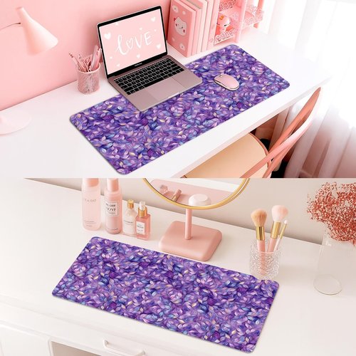 Britimes Purple Oil Painting Desk Mat Leaves Abstract Deak Pad Non-Slip PU Leather Large Keyboard Mouse Pad Office Desktop Accessories for Office,Work,Home Decor(31.5"X15.7")