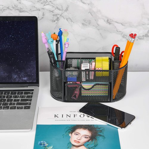 YAHENLI Desk Organizer with 9 Compartments, Mesh Office Organization for Scissors, Post-it, Sticky notes, Pen Holder, Metal Office Desk Organizers and Accessories
