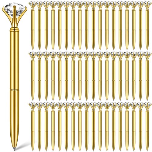 100 Pcs Diamond Pens Crystal Diamond Ballpoint Pen Fancy Cute Pens for Women Bling Metal Ballpoint Pen with Black Ink Office School Supplies, Wedding Bridal Shower Gift (Gold)