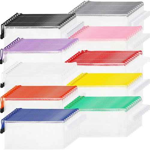 100 Pack Mesh Zipper Pouch Pencil Pouches Bulk Clear File Bag Waterproof Document Pouch Multipurpose for Office Travel Puzzles Games Organizing (White Pouch Multicolor Zipper, A6/9.45x4.53in)