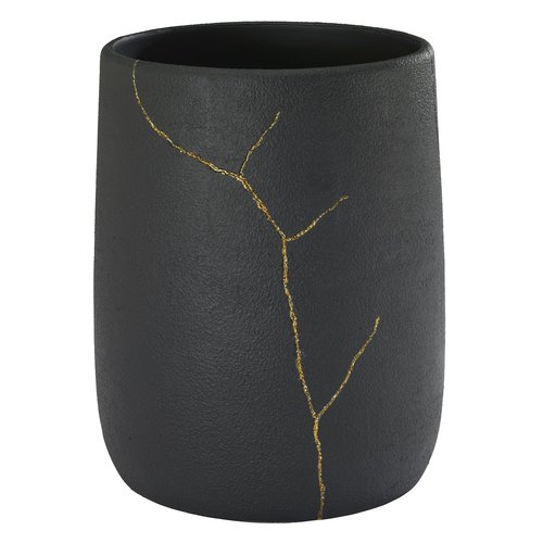 Nicole Miller - Wastebasket, Decorative Trash Can, Resin Bathroom Accessories (Sydney Collection, Black/Gold)