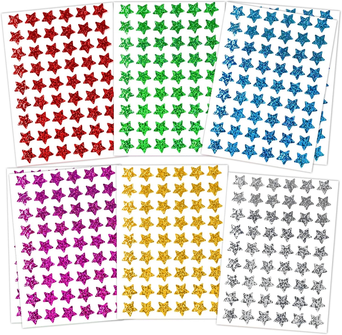 Skiennix Holographic Small Star Stickers - 1620 Pack in 6 Colors | Perfect for Kids' Rewards & Classroom Use, 0.6" Diameter