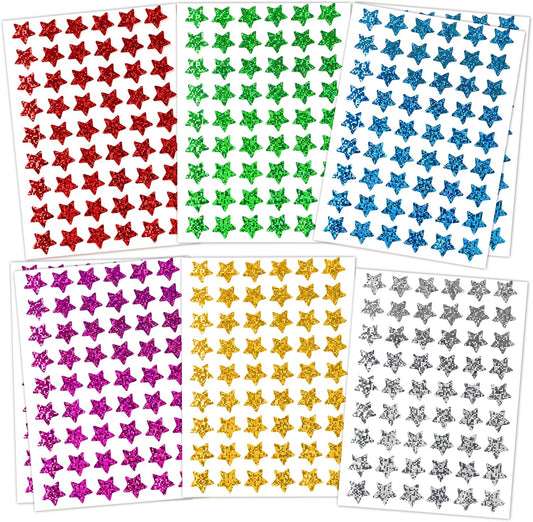 Skiennix Holographic Small Star Stickers - 1620 Pack in 6 Colors | Perfect for Kids' Rewards & Classroom Use, 0.6" Diameter