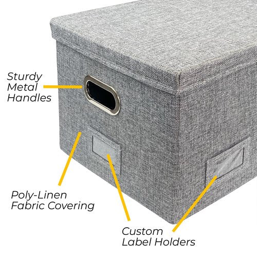 Alfion Hanging File Box 2-Pack | Portable Office Organizer with Lid, Handles, Metal Frame for Letter Size Folders (Gray)