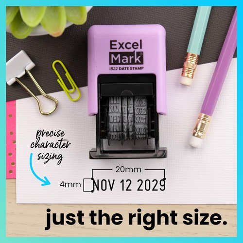 ExcelMark 1822 Date Stamp – Perfect for Shipping, Receiving, Expiration and Due Dates (Black Ink, Violet Mount)