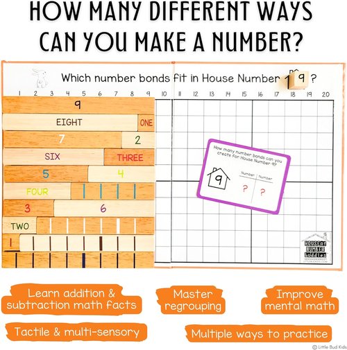 Little Bud Kids - House of Number Buddies Math Game | Montessori Counting Rods & Flash Cards for Ages 4-8