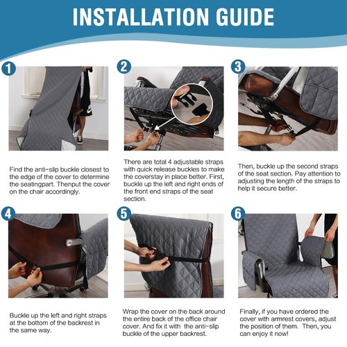 H.VERSAILTEX Water-Resistant Office Chair Protector – Universal High-Back Cover with Non-Slip Buckles, Fits Executive & Desk Chairs (Grey/Beige, Washable)