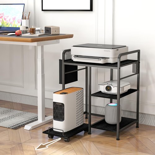 Sedegn Home Printer Stand with Charging Station, 24x18 Inches Stands for Large Printer, Printer Shredder Stand with Storage for Home Office, Table for Fax Machine/PC Tower (Black)