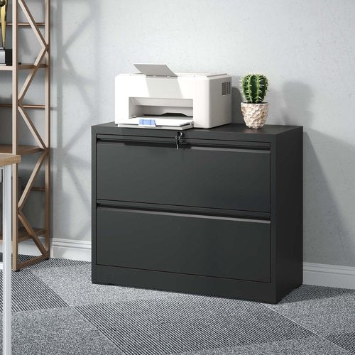 IRAUKKO 2 Drawer Lateral File Cabinet with Lock, 26.8" Wide Metal Filing Cabinets for Home Office, Steel Horizontal Storage Cabinet for Letter/Legal/F4/A4 Size - Black