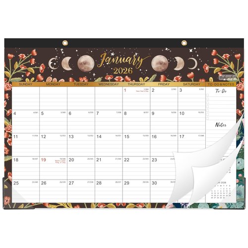 2026 Desk Calendar - 12 Monthly Desk/Wall Calendar, Jan 2026 - Dec 2026, Desk Calendar 2026, 16.8" x 12", Thick Paper with Corner Protectors, Large Ruled Blocks - The Moon