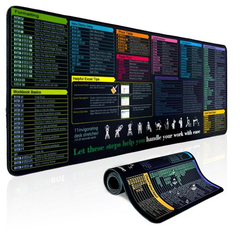LOHACKASY Waterproof Excel Cheat Sheet Desk Pad, Large XL Gaming Mousepad|Office Keyboard Pad|Computer Mat with Excel Shortcuts (31.5"x11.8") (Excel-05, 31.5"x11.8")