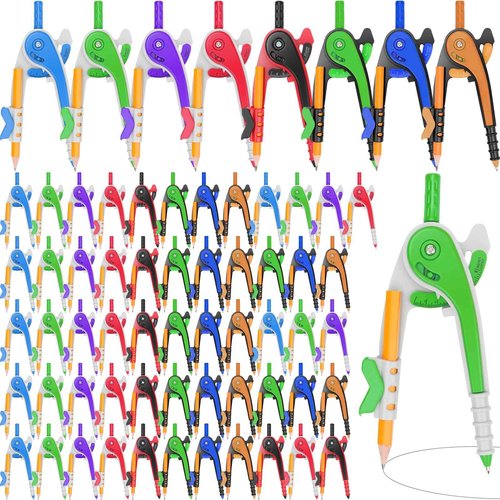 ZEALOR 64 PCS Math Compass Geometry Math Set 6 Inch Plastic Drawing Compass with Pencils for Math Student Classroom School Office Woodworking Art Drawing
