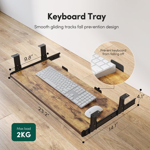 FEZIBO Height Adjustable Electric Standing Desk with Keyboard Tray, 55 x 24 Inches Stand up Table, Sit Stand Home Office Desk with Splice Board, Black Frame/Rustic Brown Top