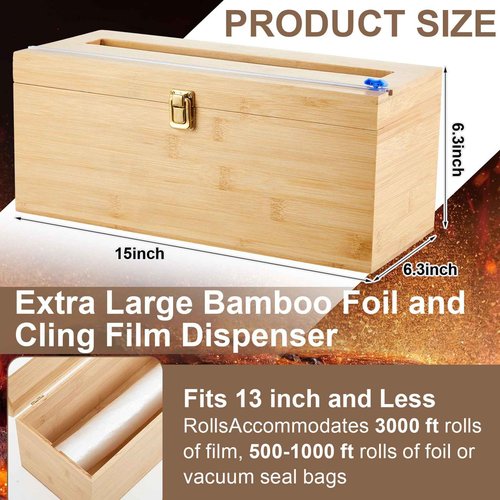 Colingmill 2 Pack 12 Inch Extra Large Foil and Plastic Wrap Organizer with Cutter, Bamboo Wrap Organizer Holder Holds 3000ft Film Rolls or 500ft-1000ft Foil Rolls for Restaurant Kitchen Food Service