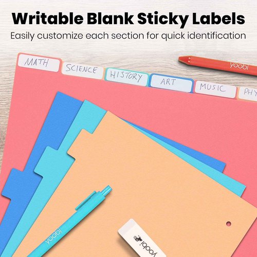 Yoobi 2 Inch Binder and 8 Tab Dividers Set, 4 Pack of 3 Ring Binders with Plastic Cover, 2 Pockets and D Rings, 4 Pack of Binder Organizer Tabs with Blank Sticky Labels, Office or School Supplies