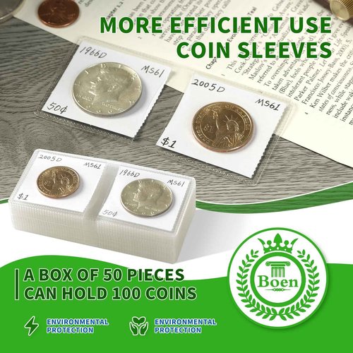 Boen 1200 Pieces 2x2 Double Pocket Coin Flip Clear Safe Long Term Storage Coin Sleeves Coin Collection Holder with Inserts