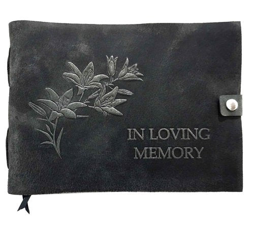 Funeral Guest Book with 40 Memory Cards – Vintage Top Grain Leather Cover – with Cotton Paper – a 3-in-1 Celebration of Life – 116 Guest Entries - Photo Book – Memorial Keepsake - (Gray) by Eternum