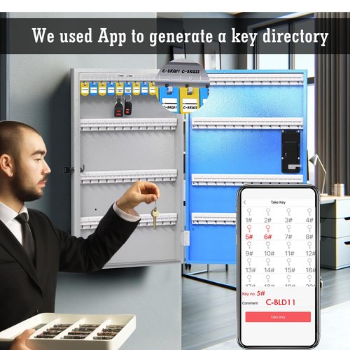 WeHere 96 Key Lock Box Wall Mount, APP Bluetooth/Wi-Fi Remote/One Time Password Share/Fixed Code Unlock, Smart Cabinet, Organizer for Apartment, Hotel, Office, Real Estate Management