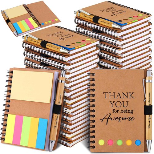 20 Sets Employee Appreciation Gifts Encouragement Inspirational Spiral Notebooks with Sticky Notes Notepads Thank You Bamboo Ballpoint Pens for Nurse Coworker Teacher (THANK YOU)