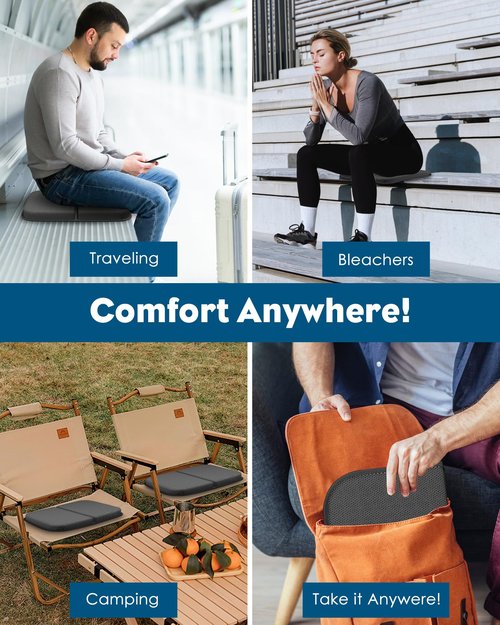JarryStart Gel Travel Seat Cushion, Portable Airplane Seat Cushion, 14.5" x 10.5" Thick & Foldable for Airplane Seats, Office Chair, Camping, Bleachers, Flights, Commute (Dark Grey)