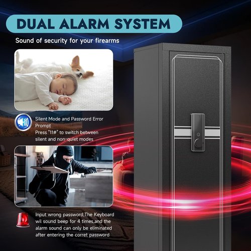 Xyvaly 13-15 Biometric Gun Safe for Rifles and Pistols Fingerprint Gun Safe with Adjustable Gun Racks Gun Safes for Rifles with Adjustable Shelves Heavy Duty Rifle Safes for Home