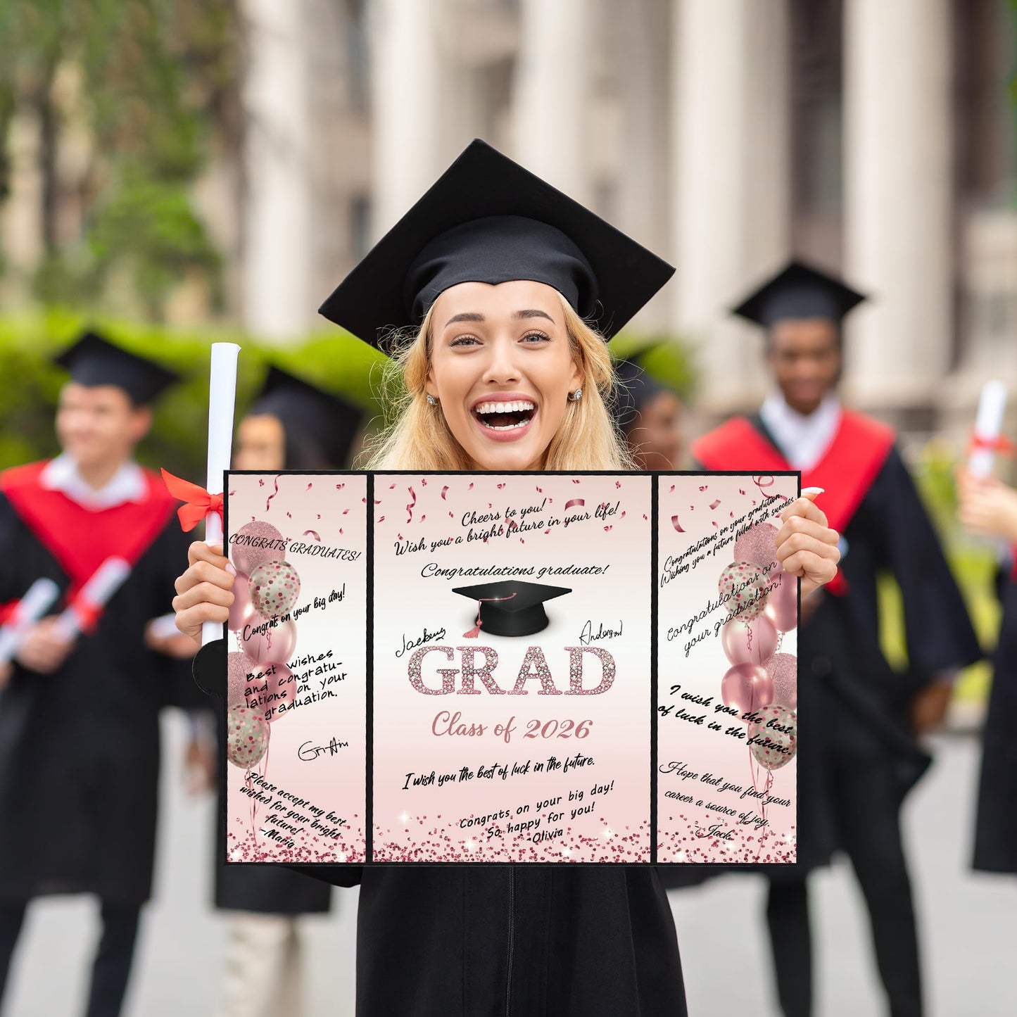 DARUNAXY Rose Gold Graduation Party Decorations, 2PCS Class of 2026 Congratulations Graduates Alternative Signature Guest Book for Girls Women Happy Graduation Gifts Congrats Grad Signing Card Board
