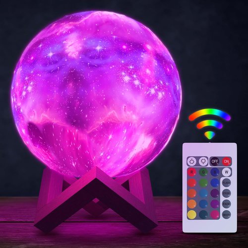 LED Galaxy Lamp - 16 Colors & 4 Modes | Mesmerizing 3D Moon Light with Touch & Remote Control, USB Charging