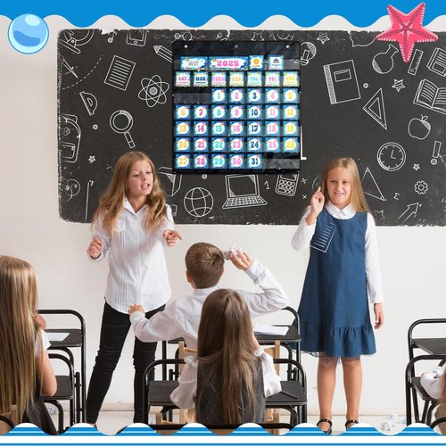 AmazingSpark Classroom Calendar Pocket Chart Set Ocean Calendar Bulletin Board Set with Pocket Seasons Festival Weather Chart for Classroom Decoration Back to School Supplies