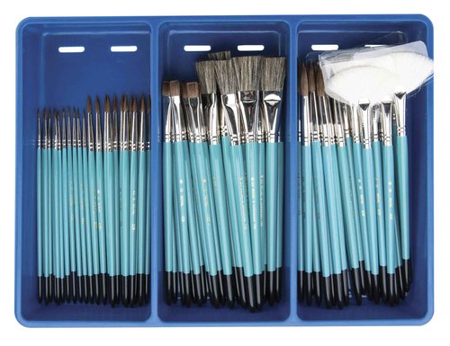 Royal Brush Economy Sable Ceramic Handle Paint Brush Classroom Pack, Assorted Size, Blue, Set of 72