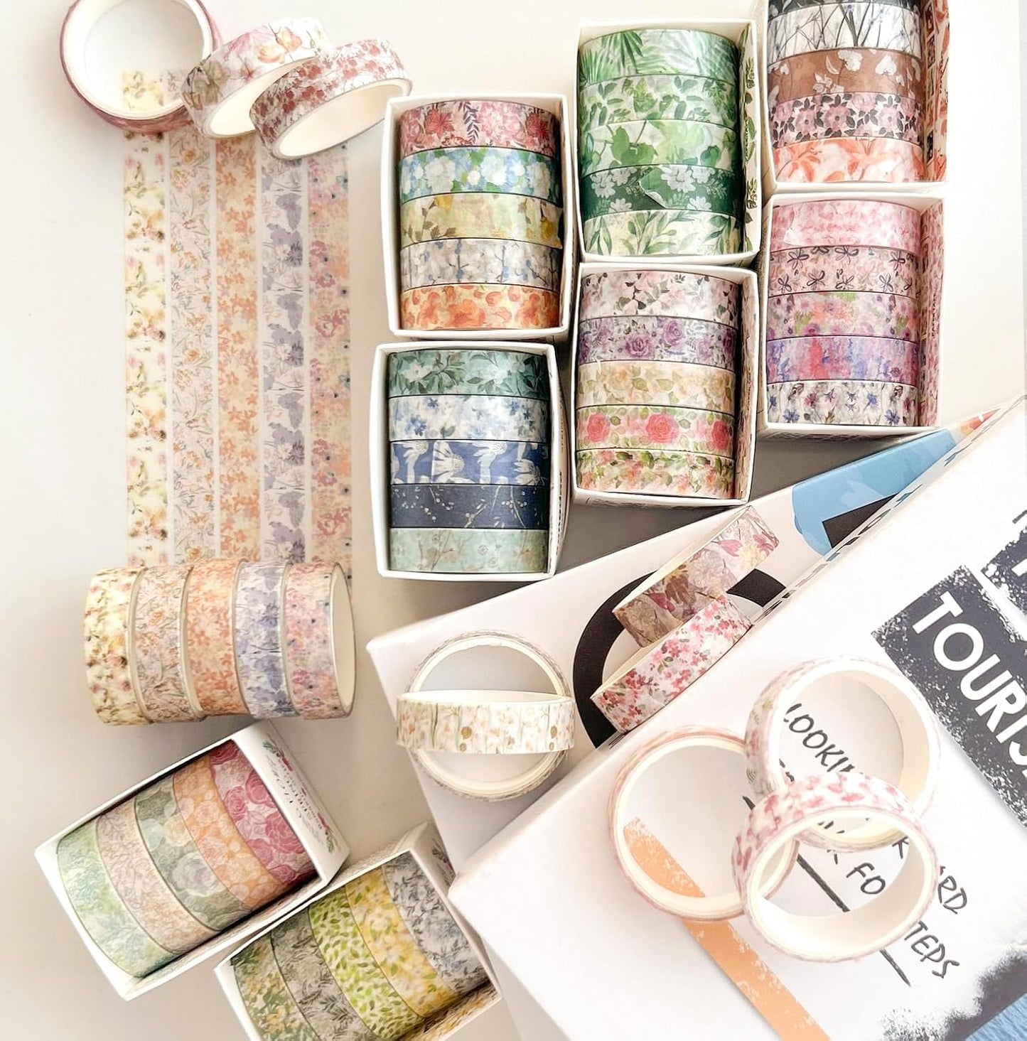 YUBX Washi Tape Set - 60 Rolls of Floral Decorative Tapes for Arts, Crafts, Journals & Planners
