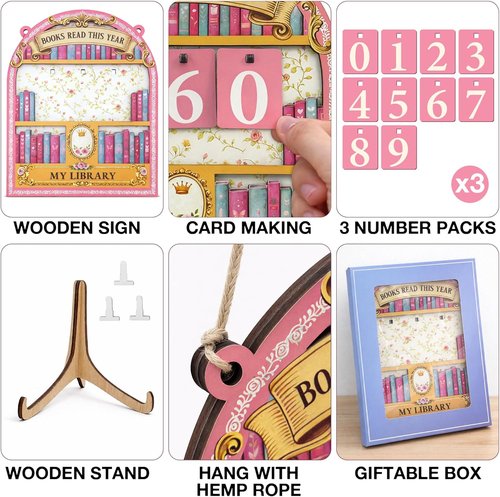 Books Read This Year Counter Sign - Pink Reading Tracker Ornament | Perfect Gift for Book Lovers