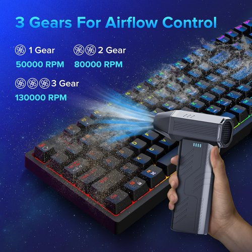Compressed Air Duster, 8000mAh 130,000 RPM Keyboard Cleaner, Replace Compressed air can, Computer Accessories for Outdoors, PC, Electronics, Snow and Car Dust Off(Deep Black)