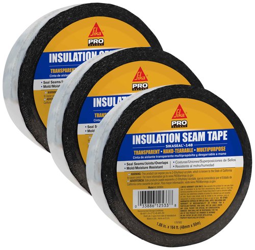 SIKA SikaSeal-148 - Insulation Seam Tape - Clear - Multipurpose, Hand-tearable Acrylic Adhesive - Indoor and Outdoor use - 2-in. x 164 ft. (Pack of 3)