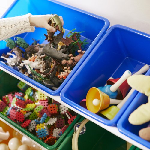 ECR4Kids 4-Tier Organizer with 16 Bins, Toy Storage, Natural/Primary