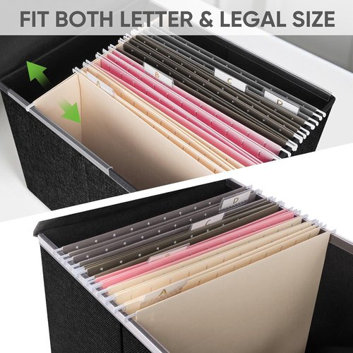 BALEINE File Organizer Box - Collapsible Document Storage with Lid & Plastic Slide | 4 Pack, Black