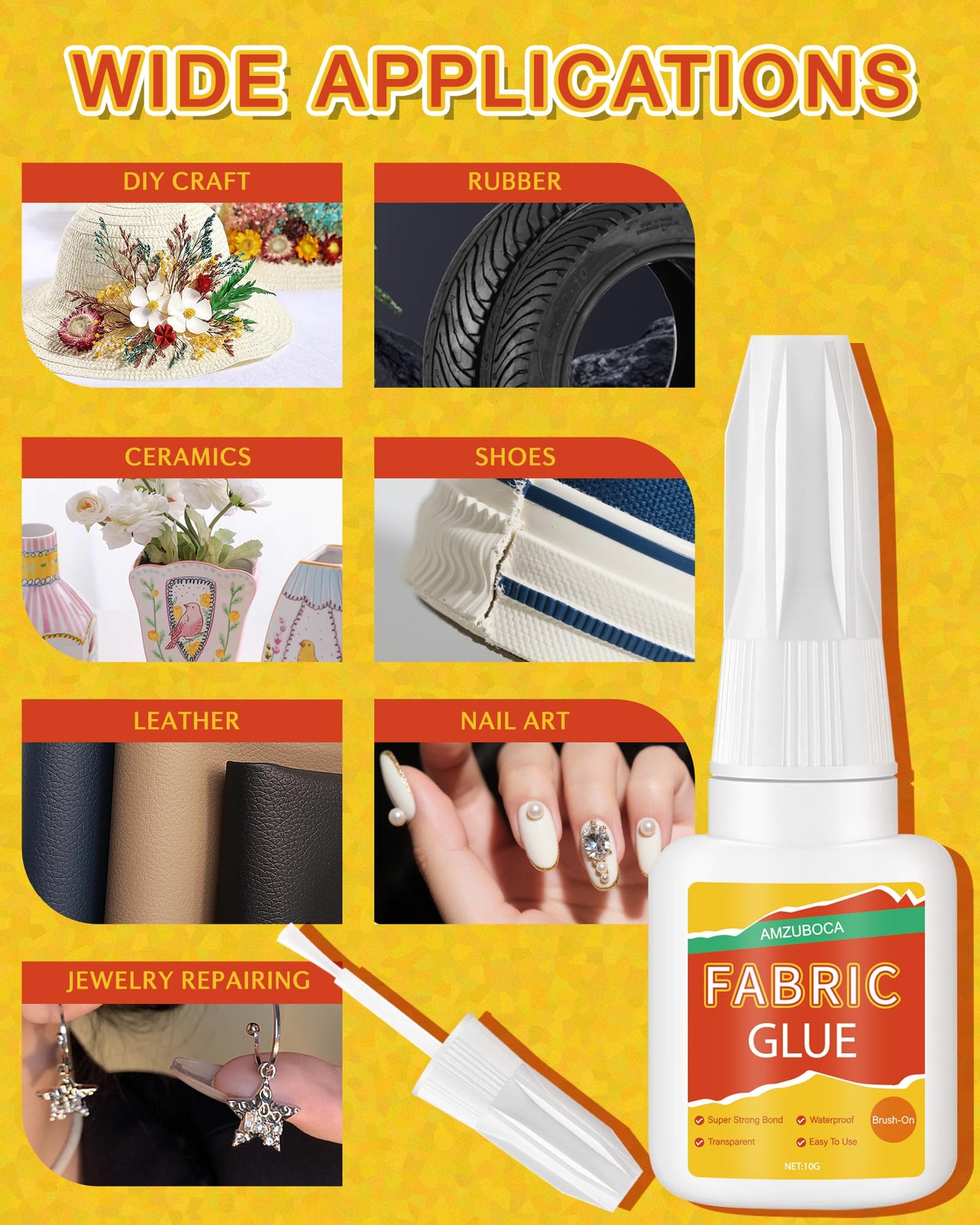 Fabric Glue Permanent, 2pc Washable Clear Clothing Glue with Brush, Extra Strong Fabric Adhesive for Clothes Repairs, Leather, Crafts, Denim, Material, Textile, Felt and Badges