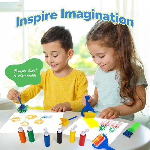 ArtCreativity Kids Paint Set with Brushes & Foam Roller - 18 Pcs - Premium Toddler Painting Kit with 6 Paint Bottles - Develop Fine Motor Skills - Classroom Arts & Crafts Supplies for Kids